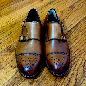 Double monk strap cognac colored leather men’s shoes, size 7 1/2